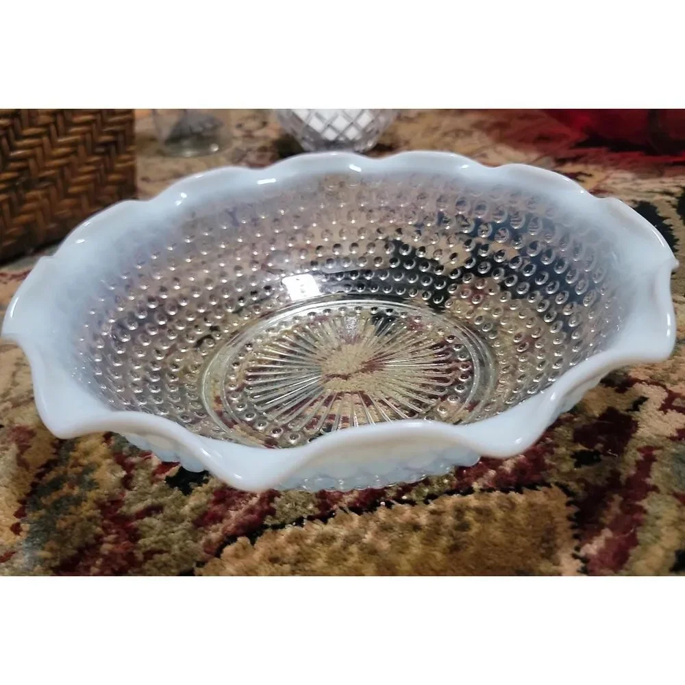 Hobnail Moonstone Opalescent Glass 9.5